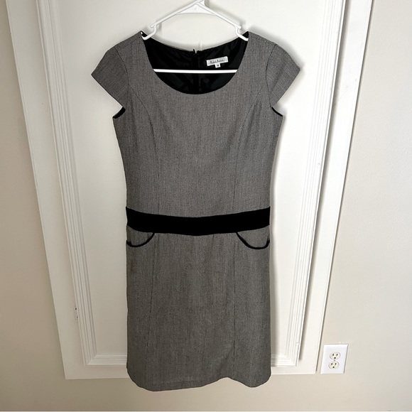 Vintage Cap Sleeve Black White Career Dress XS Work Professional Pockets - Picture 1 of 7